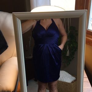 Navy blue silk halter dress